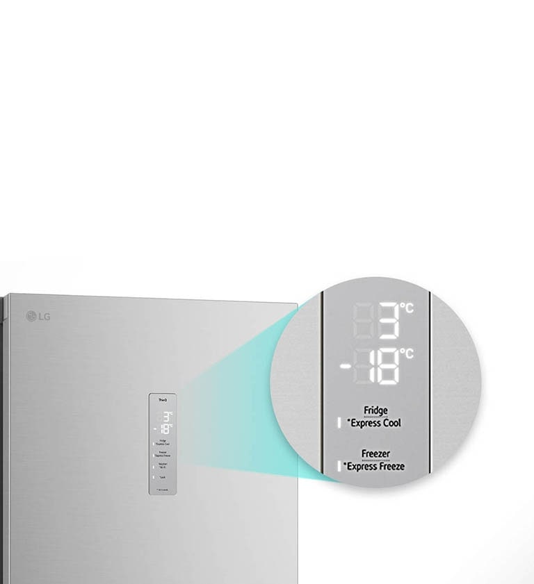 Збільшене зображення кнопки швидкого охолодження, розташованої у верхній частині холодильника.