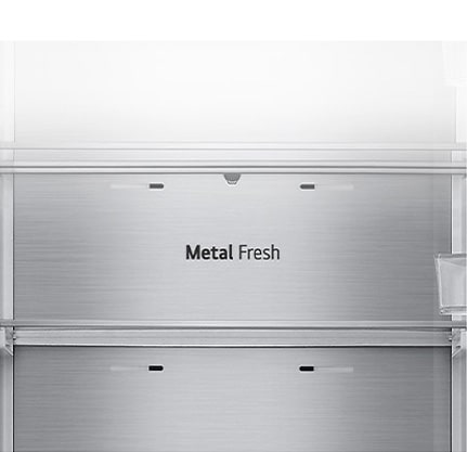 Крупний план напису Metal Fresh усередині холодильника.