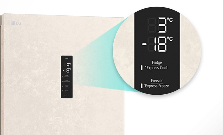 Збільшене зображення кнопки швидкого охолодження, розташованої у верхній частині холодильника.