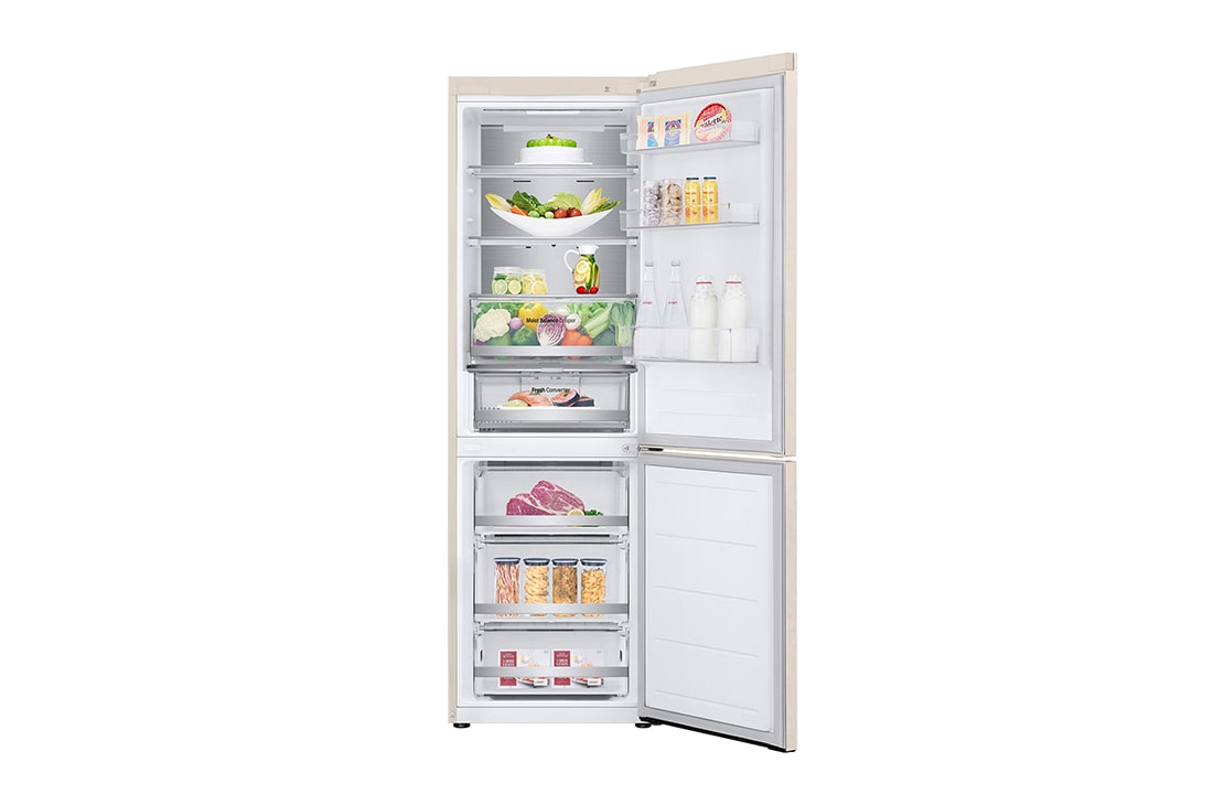LG 344 л | Холодильник з нижньою морозильною камерою | DoorCooling+ | Інверторний компресор | Total No Frost, Вид спереду, усі двері холодильника відкриті (з їжею), GC-B459FEPW, thumbnail 2