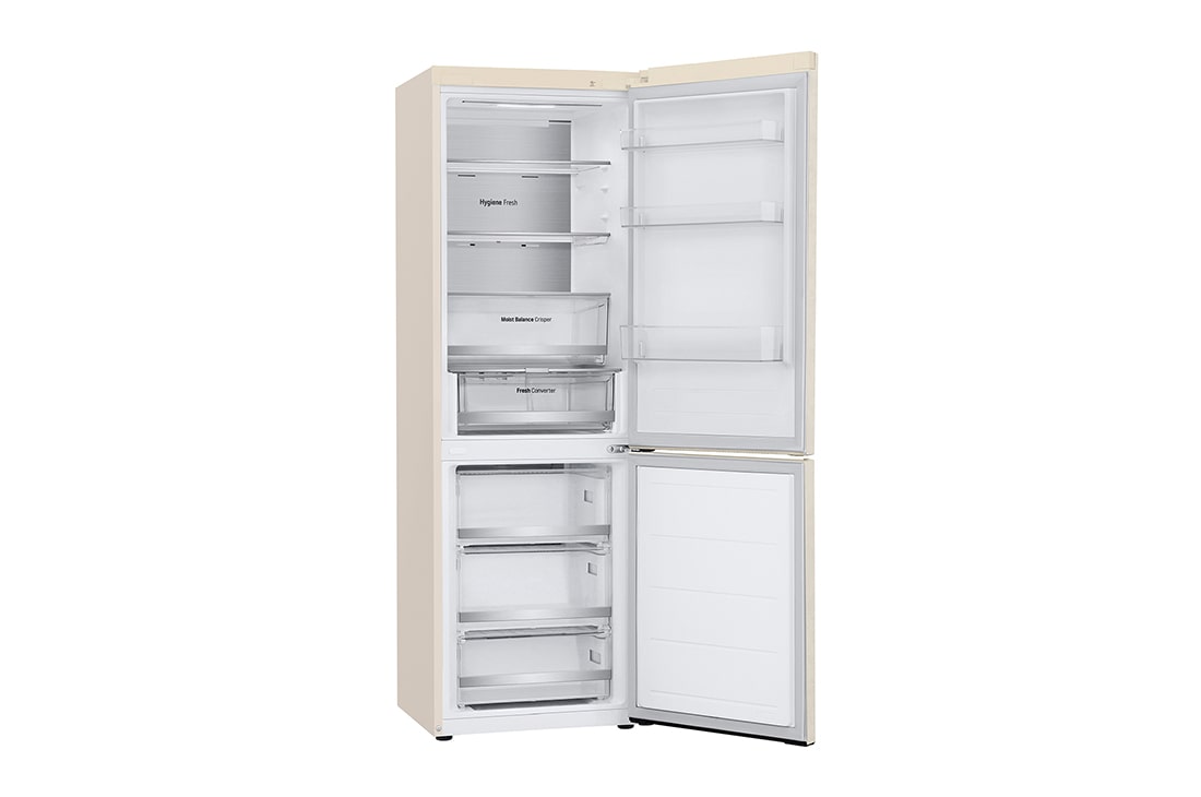 LG 344 л | Холодильник з нижньою морозильною камерою | DoorCooling+ | Інверторний компресор | Total No Frost, Вид зліва, двері холодильника відкриті (без їжі), GC-B459FEPW, thumbnail 12