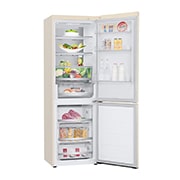 LG 344 л | Холодильник з нижньою морозильною камерою | DoorCooling+ | Інверторний компресор | Total No Frost, Вид зліва, двері холодильника відкриті (з їжею), GC-B459FEPW, thumbnail 11