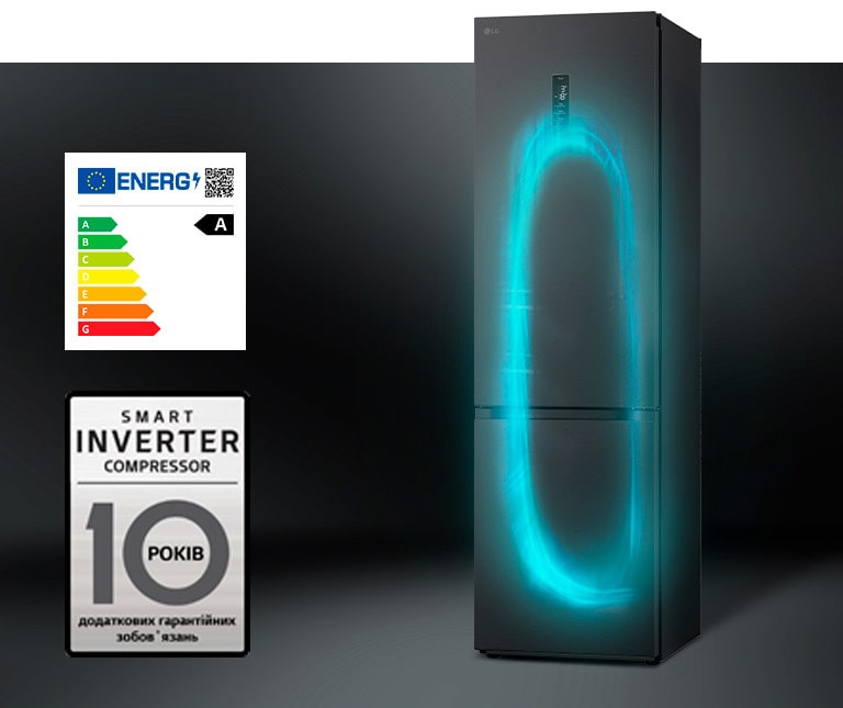Холодильник з ефективною системою охолодження за допомогою інверторного компресора та гарантією на компресор.