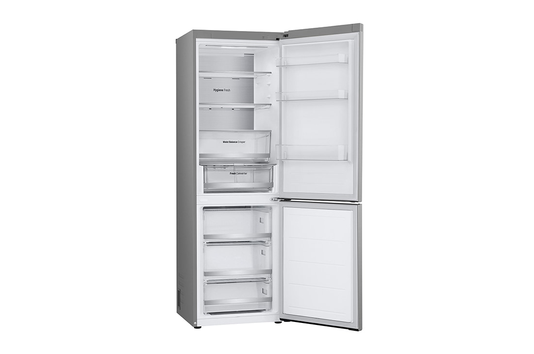 LG 344 л | Холодильник з нижньою морозильною камерою | DoorCooling+ | Інверторний компресор | Total No Frost, Вид зліва, двері холодильника відкриті (з їжею), GC-B459FNPW, thumbnail 11