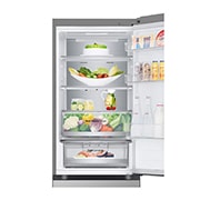 LG 344 л | Холодильник з нижньою морозильною камерою | DoorCooling+ | Інверторний компресор | Total No Frost, Вид спереду, двері холодильника відкриті (з їжею), двері морозильника закриті, GC-B459FNPW, thumbnail 6