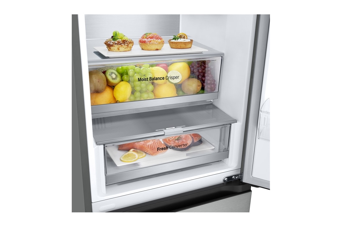 LG 384 л | Холодильник з нижньою морозильною камерою | DoorCooling+ | Fresh Converter | Total No Frost , Вид зліва на зони свіжості, GW-B509FA7W, thumbnail 8