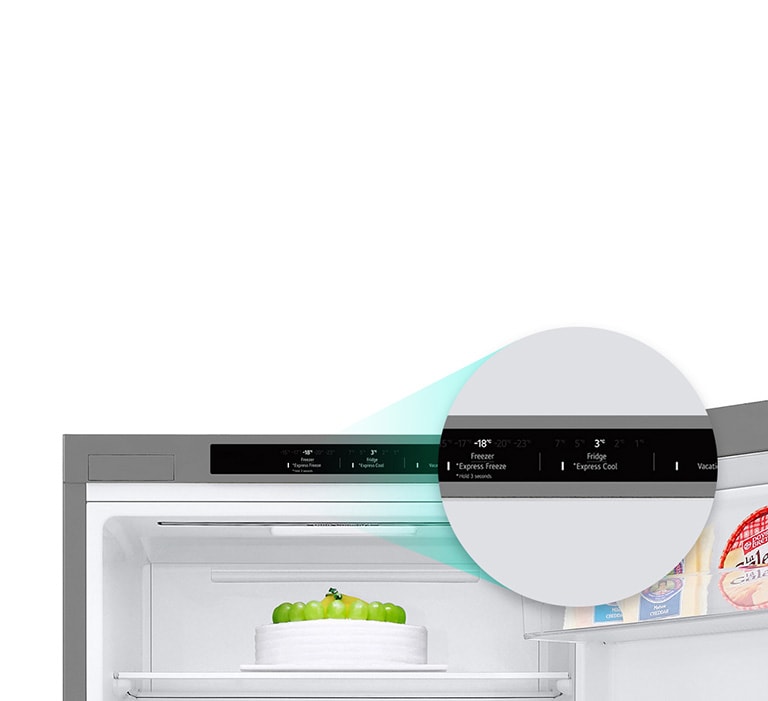 Збільшене зображення кнопки швидкого охолодження, розташованої у верхній частині холодильника.