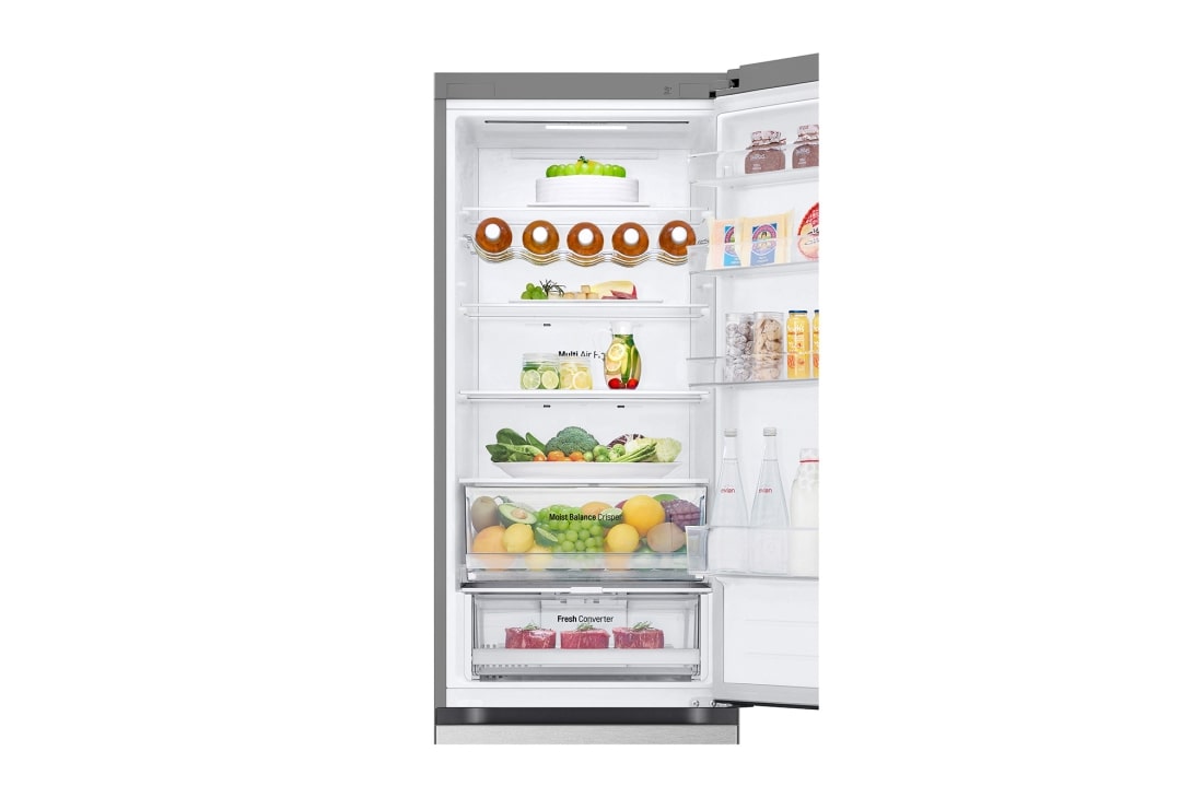 LG 384 л | Холодильник з нижньою морозильною камерою | DoorCooling+ | Fresh Converter | ThinQ , Вид спереду, двері холодильника відкриті (з їжею), GW-B509FAFW, thumbnail 7