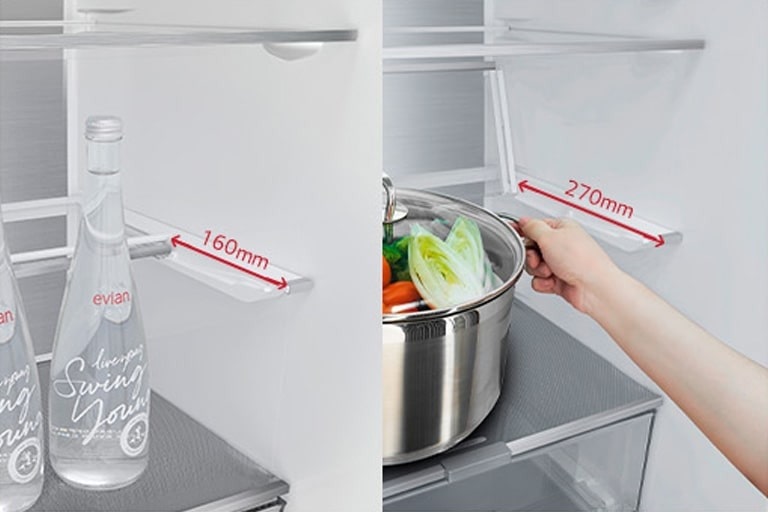 Складана полиця з регульованим простором для пляшок і каструль, що збільшує простір для зберігання.