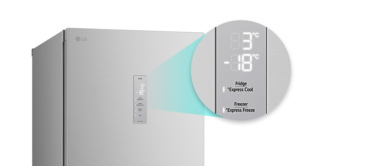 Збільшене зображення кнопки швидкого охолодження, розташованої у верхній частині холодильника.