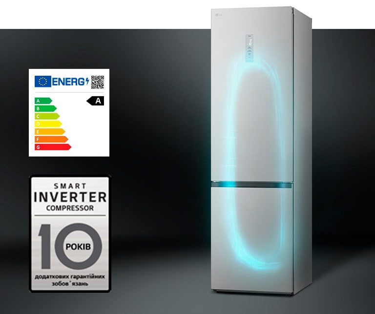 Холодильник з ефективною системою охолодження за допомогою інверторного компресора та гарантією на компресор.