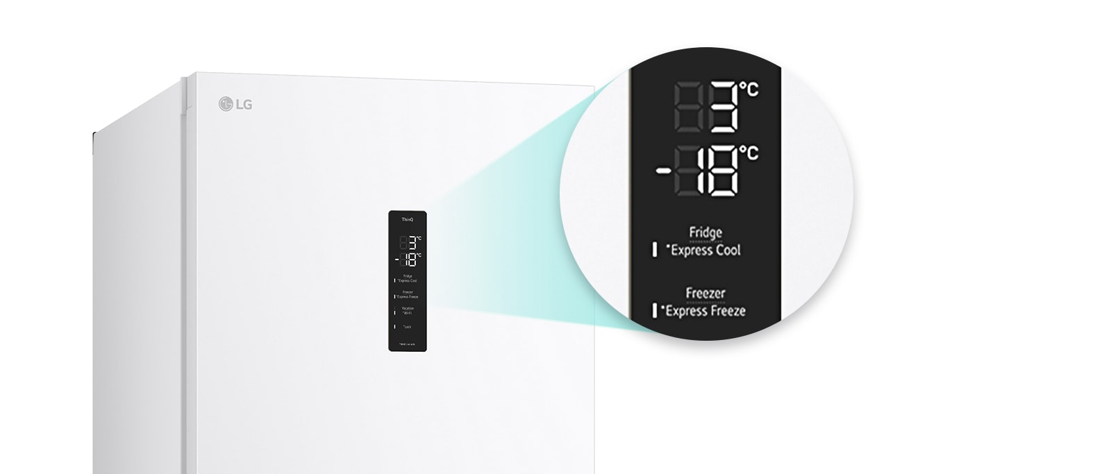 Збільшене зображення кнопки швидкого охолодження, розташованої у верхній частині холодильника.