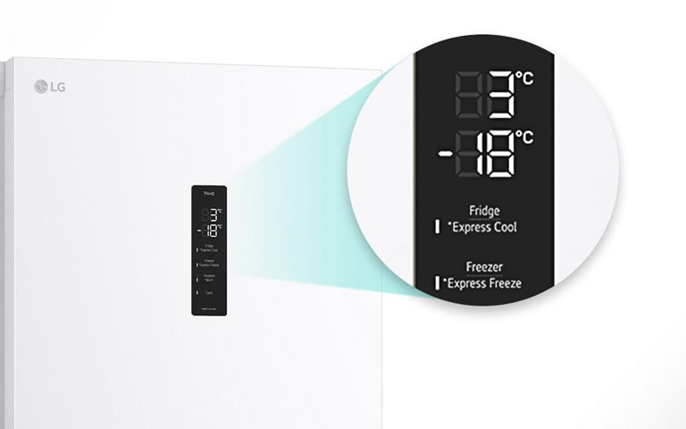 Збільшене зображення кнопки швидкого охолодження, розташованої у верхній частині холодильника.