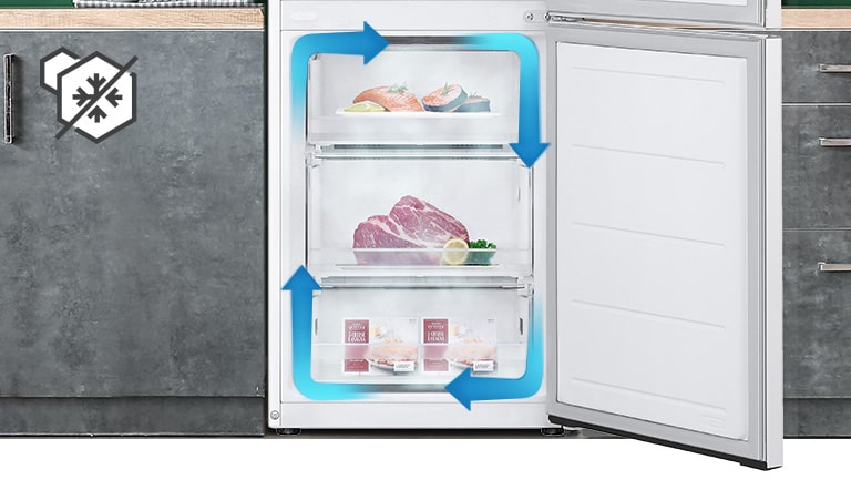 Морозильна камера No-Frost із рівномірним охолодженням і циркуляцією холодного повітря допомагає зберігати продукти свіжими в будь-якому куточку вашого холодильника.