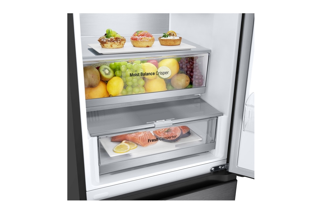 LG 384 л | Холодильник з нижньою морозильною камерою | DoorCooling+ | Fresh Converter | Total No Frost, Вид зліва на зони свіжості, GW-B509FT7W, thumbnail 8