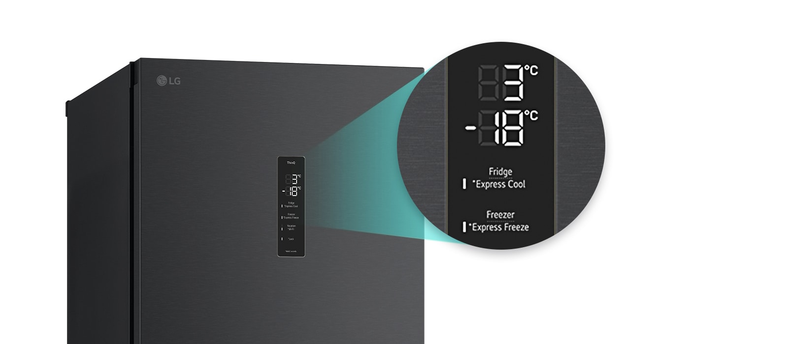 Збільшене зображення кнопки швидкого охолодження, розташованої у верхній частині холодильника.