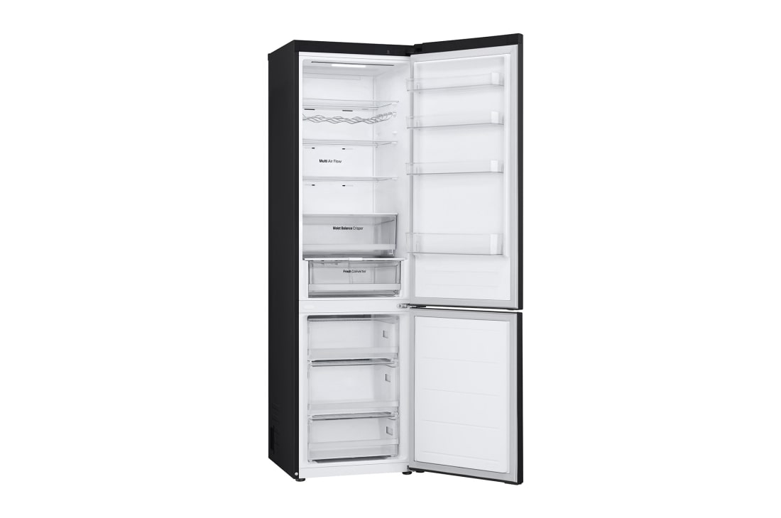 LG 384 л | Холодильник з нижньою морозильною камерою | DoorCooling+ | Fresh Converter | ThinQ, Вид зліва, двері холодильника відкриті (без їжі), GW-B509FXFW, thumbnail 11