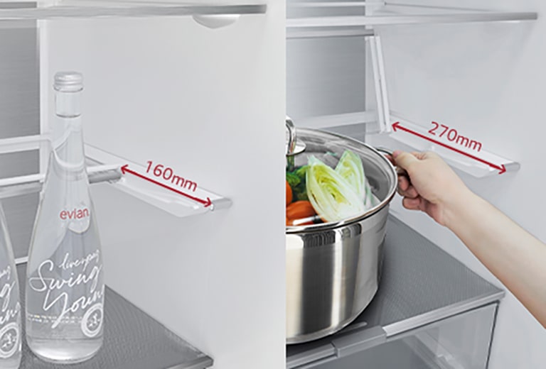 Складана полиця з регульованим простором для пляшок і каструль, що збільшує простір для зберігання.