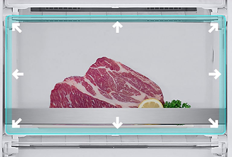 Зображене велике відділення для заморожування з великими шматками м’яса в ньому.