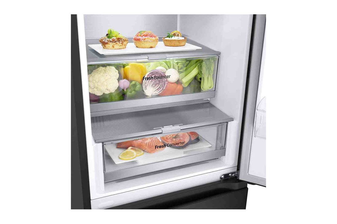 LG 384 л | Холодильник з нижньою морозильною камерою | DoorCooling+| Fresh Balancer | Fresh Converter |ThinQ, Вид зліва на зони свіжості, GW-B509FXUW, thumbnail 8