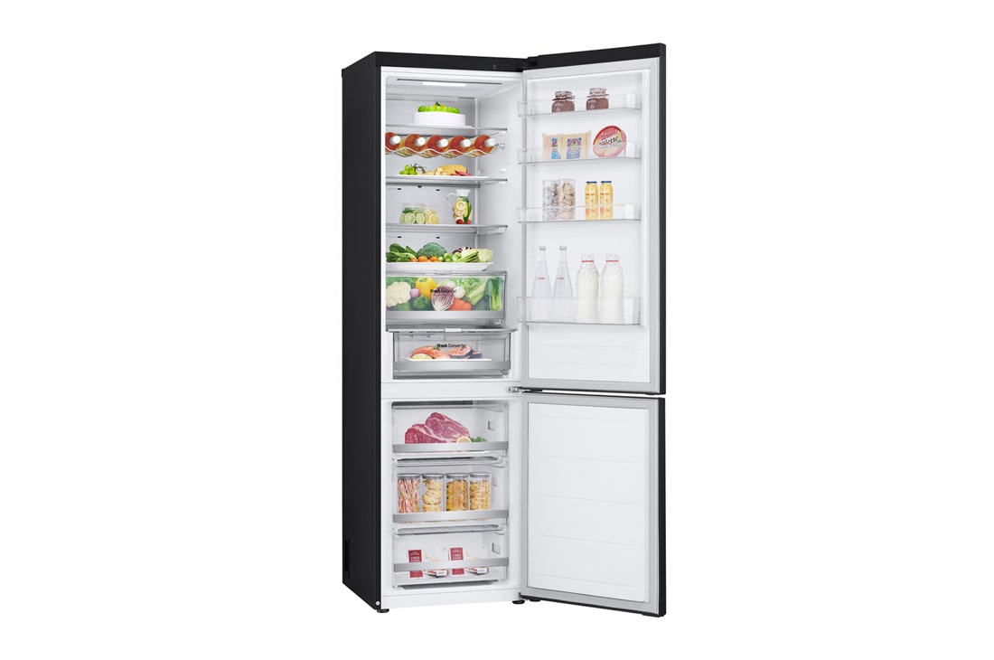LG 384 л | Холодильник з нижньою морозильною камерою | DoorCooling+| Fresh Balancer | Fresh Converter |ThinQ, Вид зліва, двері холодильника відкриті (з їжею), GW-B509FXUW, thumbnail 10