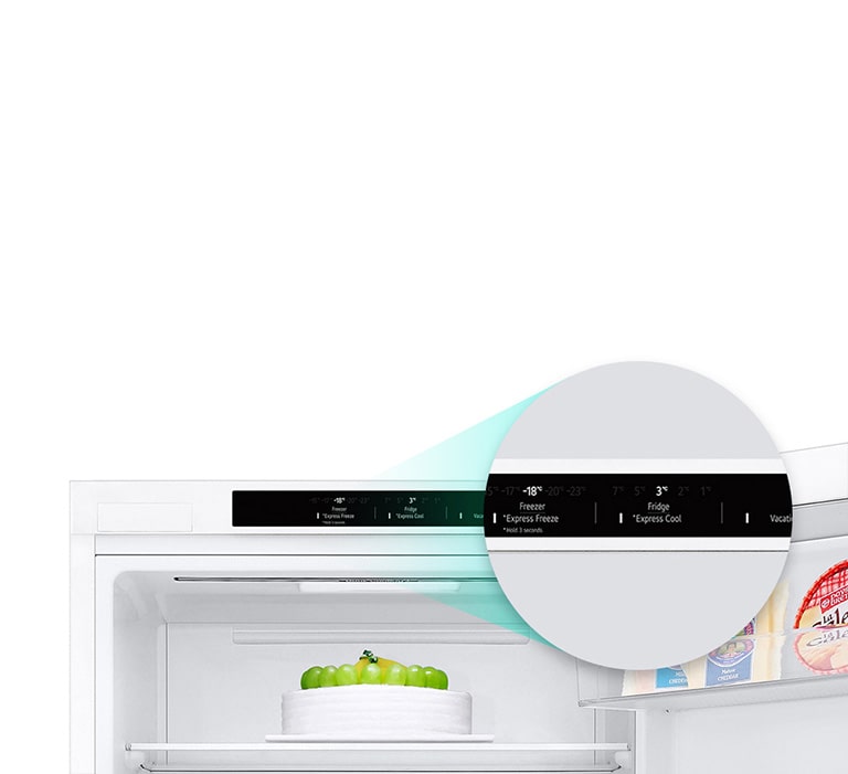 Збільшене зображення кнопки швидкого охолодження, розташованої у верхній частині холодильника.