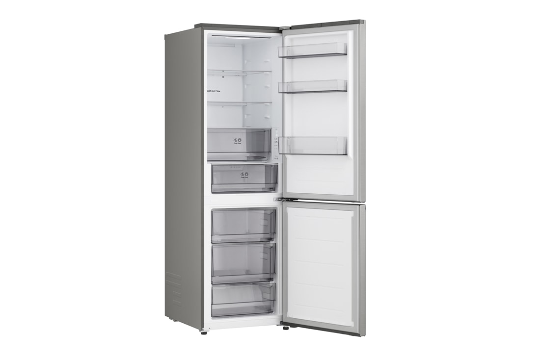 LG 333 л | Холодильник з нижньою морозильною камерою | DoorCooling+ | Інверторний компресор | Total No Frost, Вид зліва на висувні ящики, зони свіжості, GC-B459EMYM, thumbnail 9