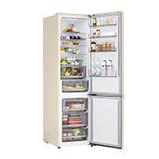 LG 375 л | Холодильник з нижньою морозильною камерою | DoorCooling+ | FRESHBalancer™ | LG ThinQ, Вид зліва, двері холодильника відкриті (з їжею), GC-B509EEKM, thumbnail 11