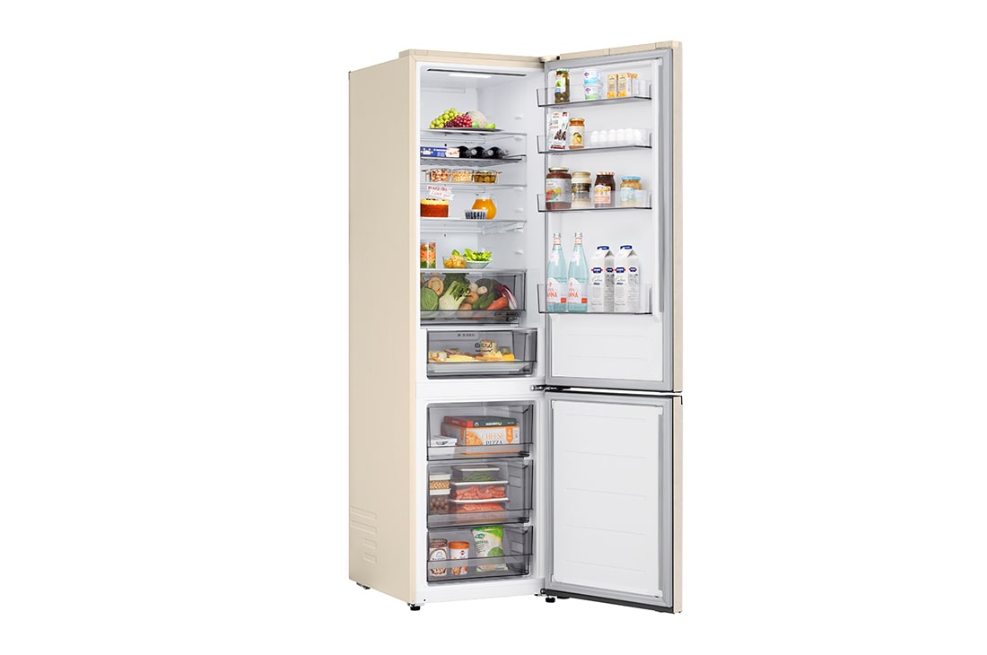 LG 375 л | Холодильник з нижньою морозильною камерою | DoorCooling+ | FRESHBalancer™ | LG ThinQ, Вид зліва на висувні ящики, зони свіжості, GC-B509EETM, thumbnail 9