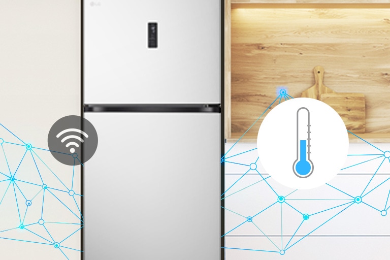 Холодильник LG із верхньою морозильною камерою використовує Smart Fresh Air для  3-тижневого аналізу використання та оптимізації продуктивності охолодження.