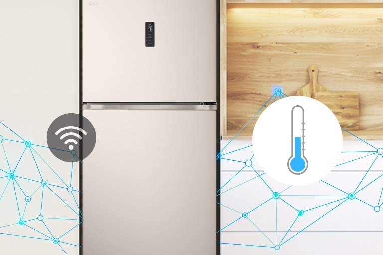 Холодильник LG із верхньою морозильною камерою використовує Smart Fresh Air для  3-тижневого аналізу використання та оптимізації продуктивності охолодження.