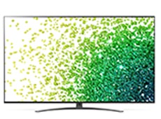 Телевізор Nano86 із маленькими кольоровими кульками зеленого та жовтого відтінків, що вискакують із нижньої частини екрана.