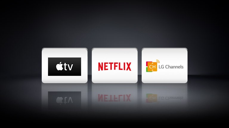 Три логотипи: додаток Apple TV, канали Netflix та LG
