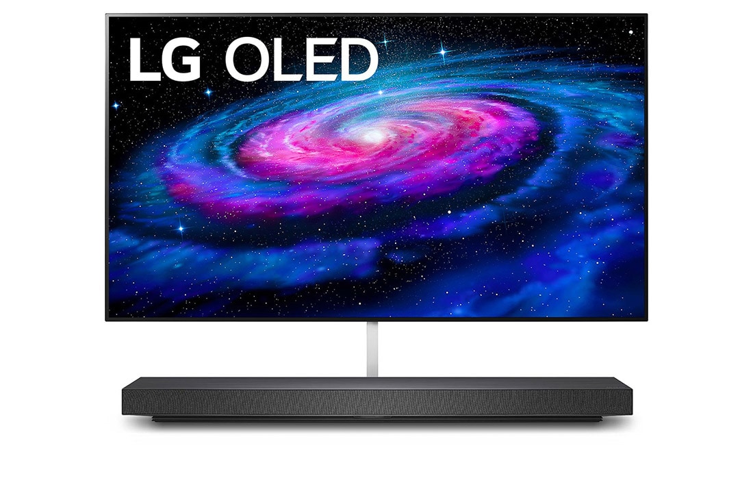 LG Телевізор LG OLED OLED65WX з самопідсвічуваними пікселями та штучним інтелектом ThinQ, Вид спереду з показаним зображенням, OLED65WX9LA