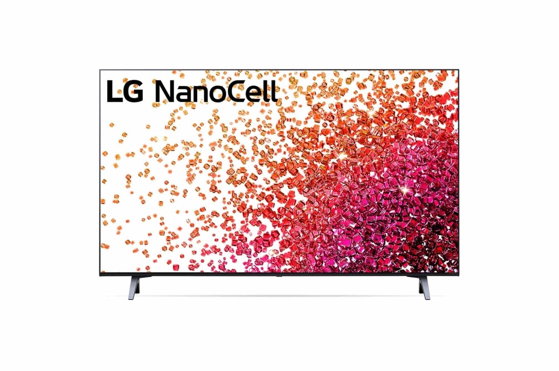 LG Телевізор LG NanoCell 75 | 43 дюйми | 4K | 2021, Вид спереду телевізора LG з технологією NanoCell, 43NANO756PA