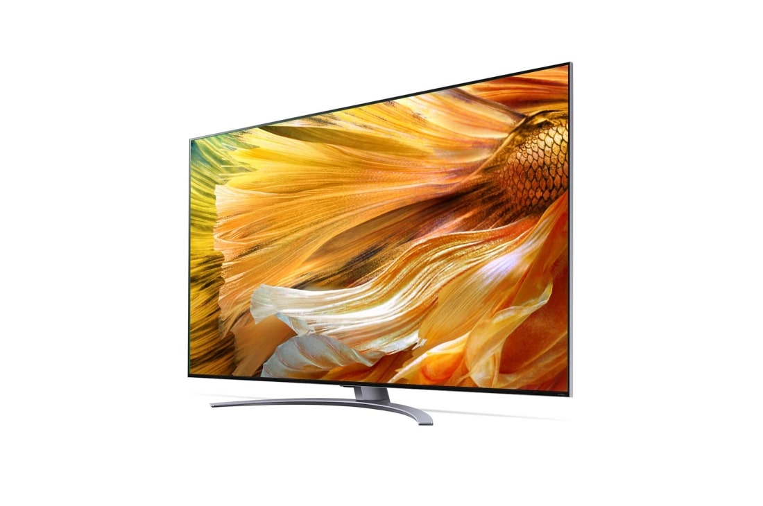 LG Телевізор LG QNED MiniLED 91 | 65 дюймів | 4K | 2021, Вид збоку під кутом 30° із показаним зображенням, 65QNED916PA, thumbnail 3