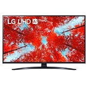 LG Телевізор LG UQ91 | 43 дюйми | 4K | 2022, Вид телевізора LG&nbsp;UHD спереду з показаним зображенням і логотипом продукту, 43UQ91006LA, thumbnail 1