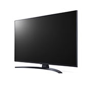 LG Телевізор LG UQ91 | 43 дюйми | 4K | 2022, Вид збоку під кутом 30° із показаним зображенням, 43UQ91006LA, thumbnail 3