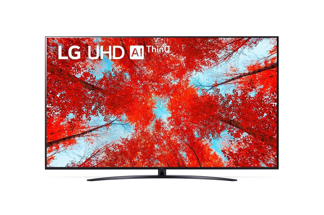 LG UHD 4K Smart із діагоналлю 75 дюймів — UQ91, Вид телевізора LG UHD спереду з показаним зображенням і логотипом продукту, 75UQ91006LA