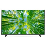 LG Телевізор LG UQ80 | 75 дюймів | 4K | 2022, Вид телевізора LG UHD спереду з показаним зображенням і логотипом продукту, 75UQ80006LB, thumbnail 1
