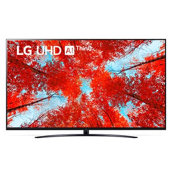 Вид телевізора LG UHD спереду з показаним зображенням і логотипом продукту1