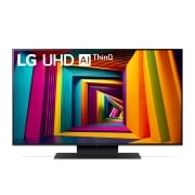LG Телевізор LG UHD AI UT91 | 43  дюйми | 4K | 2024, Вигляд спереду телевізора LG UHD TV, UT91 із текстом LG UHD AI ThinQ, 2024 та логотипом Re:New Program webOS на екрані, 43UT91006LA, thumbnail 1