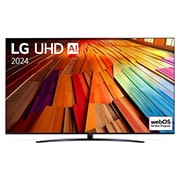 LG Телевізор LG UHD AI UT81 | 86  дюймів | 4K | 2024, Вигляд спереду телевізора LG UHD TV, UT81 із текстом LG UHD AI ThinQ, 2024 та логотипом Re:New Program webOS на екрані, 86UT81006LA, thumbnail 1