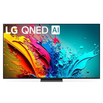 Вигляд спереду телевізора LG QNED TV, QNED86 із текстом LG QNED, 2024 та логотипом Re:New Program webOS на екрані1