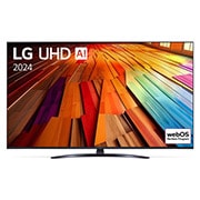 LG Телевізор LG UHD AI UT81 | 55  дюймів | 4K | 2024, Вигляд спереду телевізора LG UHD TV, UT81 із текстом LG UHD AI ThinQ, 2024 та логотипом Re:New Program webOS на екрані, 55UT81006LA, thumbnail 1