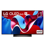 LG Телевізор LG OLED evo AI C4 | 48  дюймів | 4K | 2024, Front view with LG OLED evo TV, OLED G4, 11 Years of world number 1 OLED Emblem, webOS Re:New Program logo, and 5-Year Panel Warranty logo on screen, OLED48C46LA, thumbnail 1