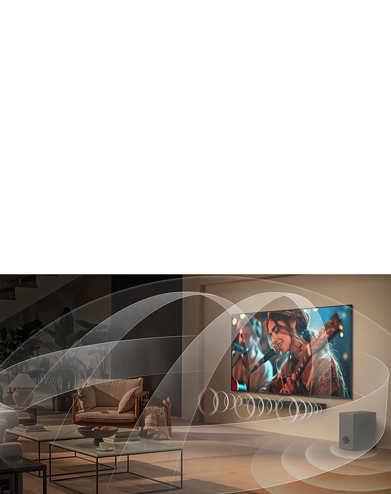 Телевізори LG QNED і саундбари LG ідеально доповнюють одне одного, створюючи гармонійне звучання в багатоканальному звуковому середовищі.
