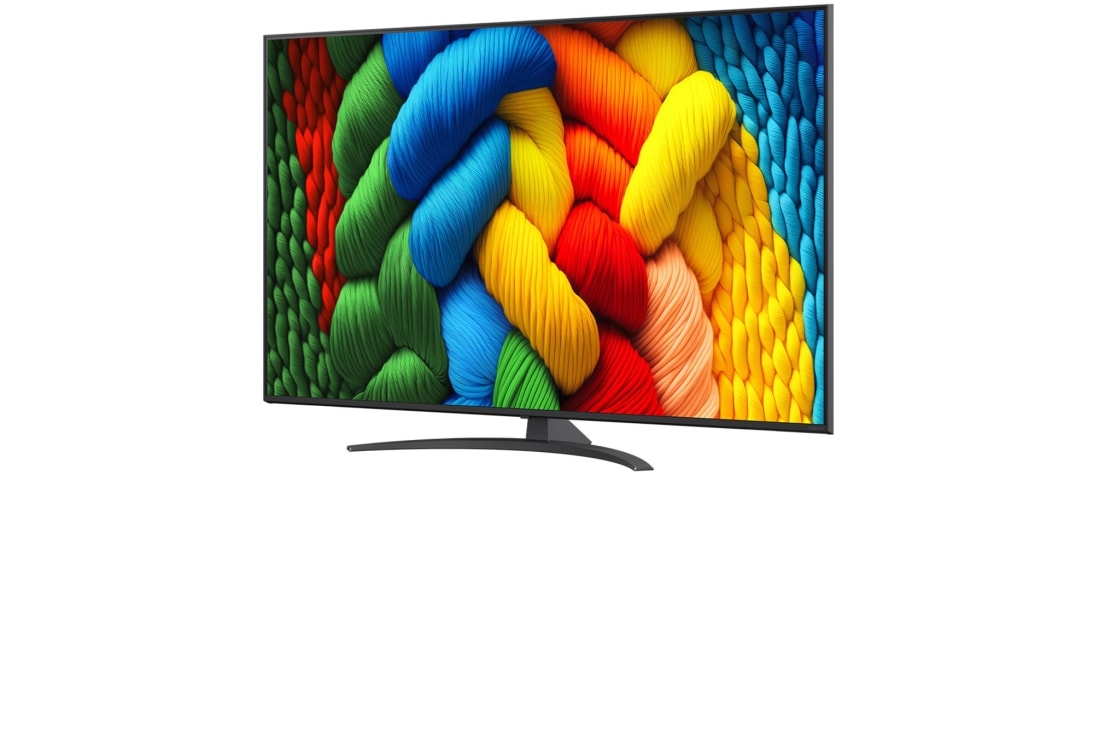 LG Телевізор LG NanoCell AI NANO81 | 86 дюймів | 4K Smart TV | 2025, Вигляд спереду та збоку на телевізор LG NanoCell NANO80 AI 4K Smart TV із зазначенням розмірів довжини, ширини, висоти й глибини., 86NANO81A6A, thumbnail 5