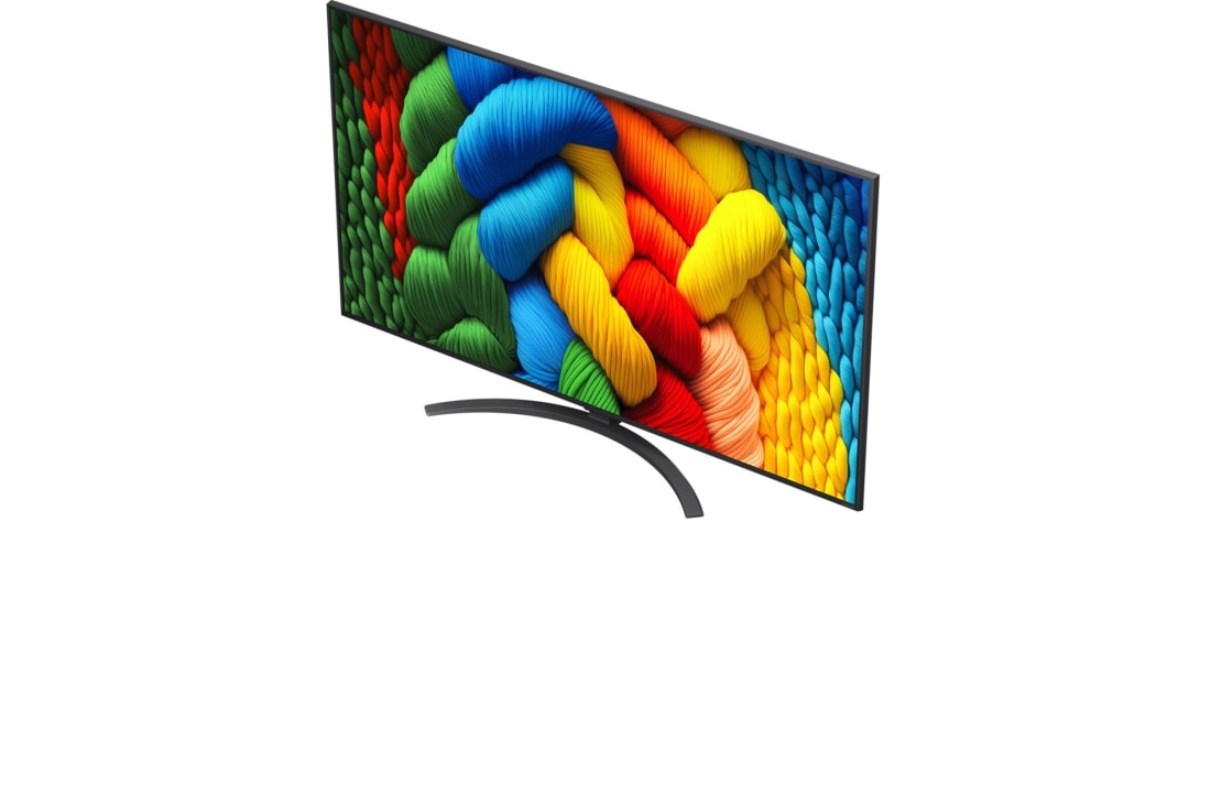 LG Телевізор LG NanoCell AI NANO81 | 86 дюймів | 4K Smart TV | 2025, Alpha 7 AI Processor Gen8 світиться жовтим кольором, а з нього вилітають різнокольорові промені світла. У назві йдеться про те, що процесор забезпечує якість 4K, приголомшливі кольори та яскравість., 86NANO81A6A, thumbnail 6