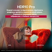 LG Телевізор LG UHD AI UA75 | 43 дюймів | 4K Smart TV | 2025, Фотографія дівчини в червоному светрі розділена посередині, щоб показати ліву сторону в SDR і праву сторону в HDR10 Pro. Права сторона зображення більш різка та контрастна порівняно з лівою частиною з, 43UA75006LA, thumbnail 7